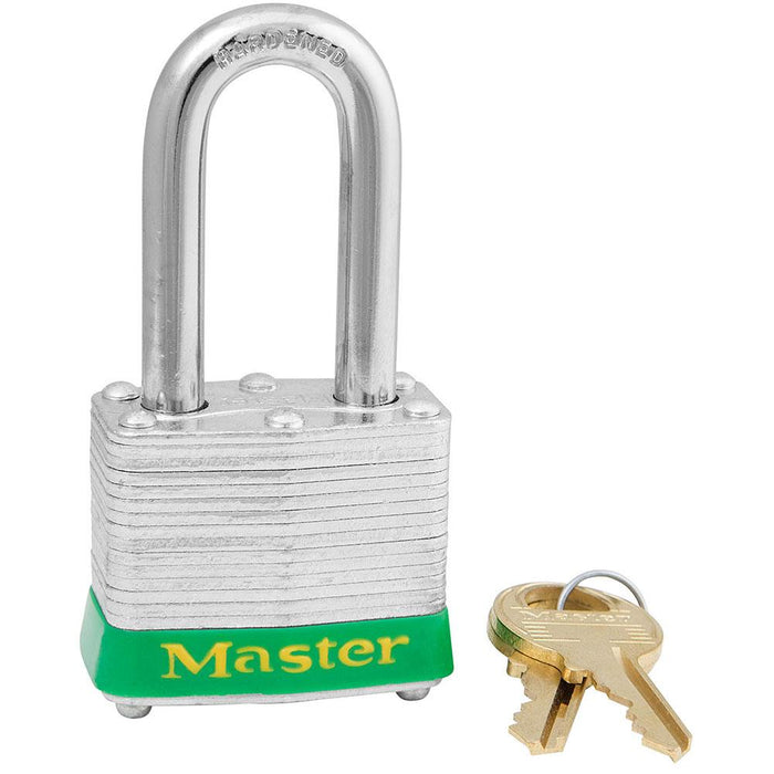 Master Lock 3 Laminated Steel Padlock 1-9/16in (40mm) Wide-Keyed-Master Lock-Green-Keyed Alike-3KALFGRN-HodgeProducts.com