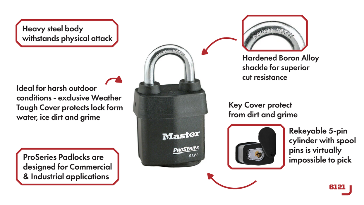 Master Lock 6121 ProSeries® Weather Tough® Laminated Steel Rekeyable Padlock 2-1/8in (54mm) Wide