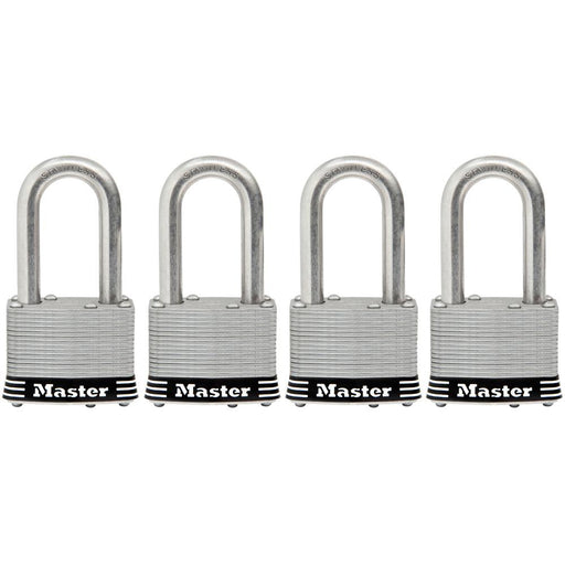 Master Lock 1SSQ 1-3/4in (44mm) Wide Laminated Stainless Steel Padlock with 1-1/2in (38mm) Shackle; 4 pack-Keyed-Master Lock-1SSQLF-HodgeProducts.com