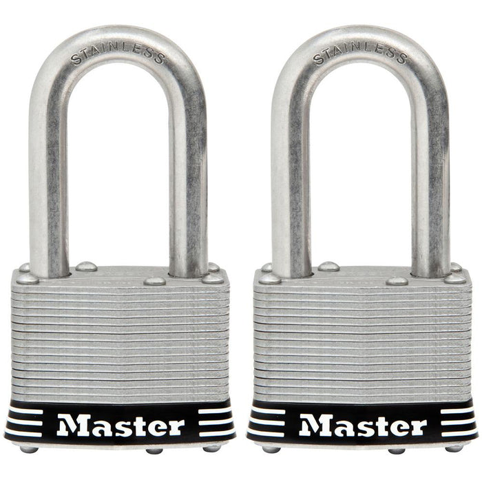 Master Lock 1SST 1-3/4in (44mm) Wide Laminated Stainless Steel Padlock with 1-1/2in (38mm) Shackle; 2 pack-Keyed-Master Lock-1SSTLF-HodgeProducts.com