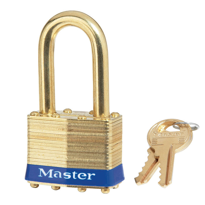 Master Lock 2B Laminated Brass Padlock with Brass Shackle 1-3/4in (44mm) wide-Master Lock-Keyed Alike-1-1/2in-2KABLF-HodgeProducts.com