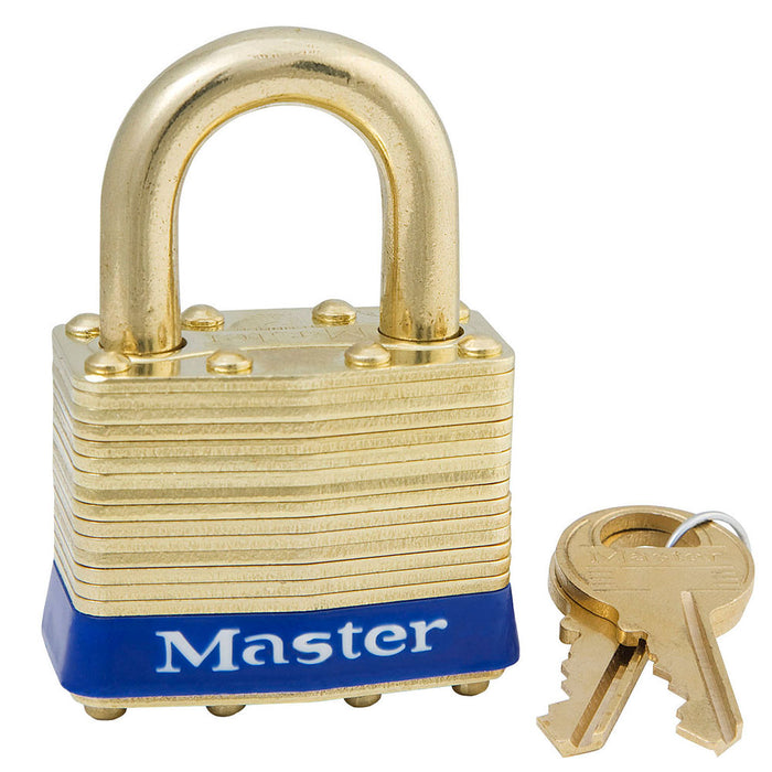 Master Lock 2B Laminated Brass Padlock with Brass Shackle 1-3/4in (44mm) wide-Master Lock-Keyed Different-15/16in-2B-HodgeProducts.com