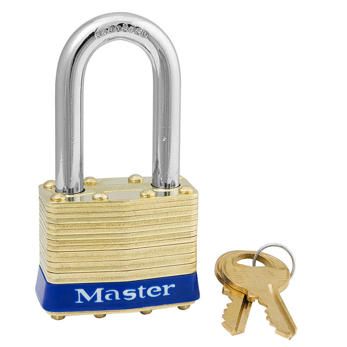 Master Lock 2 Laminated Brass Padlock 1-3/4in (44mm) wide-Keyed-Master Lock-Master Keyed-1-1/2in-2MKLF-HodgeProducts.com