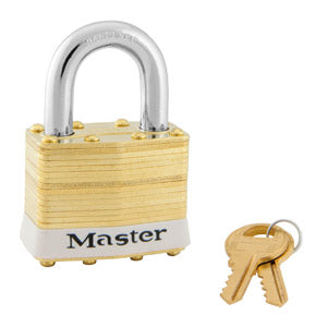 Master Lock 2 Laminated Brass Padlock 1-3/4in (44mm) wide-Keyed-Master Lock-Keyed Different-15/16in-2WHT-HodgeProducts.com
