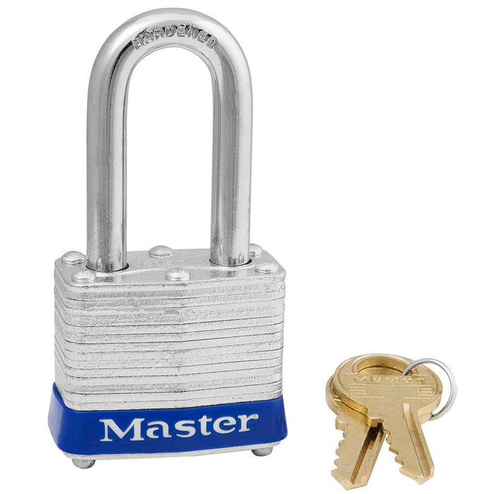 Master Lock 3 Laminated Steel Padlock 1-9/16in (40mm) Wide-Keyed-Master Lock-Blue-Keyed Alike-3KALFBLU-HodgeProducts.com