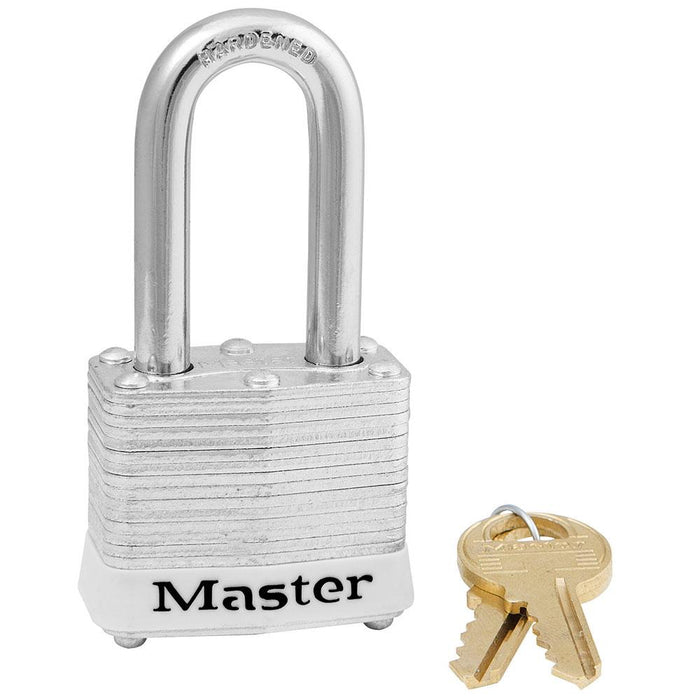 Master Lock 3 Laminated Steel Padlock 1-9/16in (40mm) Wide-Keyed-Master Lock-White-Keyed Alike-3KALFWHT-HodgeProducts.com