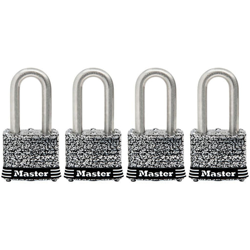 Master Lock 3SSQ 1-9/16in (40mm) Wide Laminated Stainless Steel Padlock with 1-1/2in (38mm) Shackle; 4 Pack-Keyed-Master Lock-3SSQLF-HodgeProducts.com