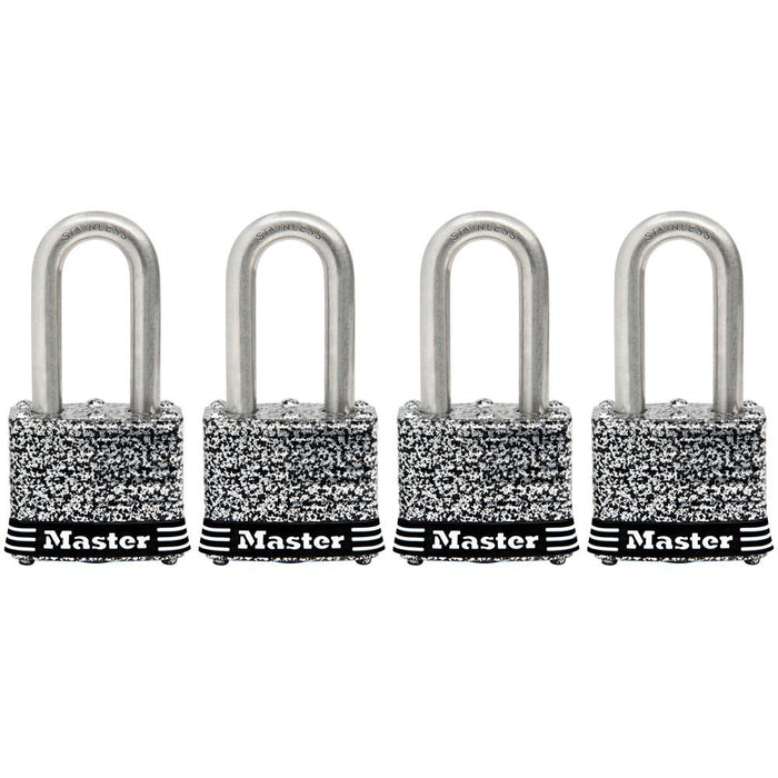 Master Lock 3SSQ 1-9/16in (40mm) Wide Laminated Stainless Steel Padlock with 1-1/2in (38mm) Shackle; 4 Pack-Keyed-Master Lock-3SSQLF-HodgeProducts.com