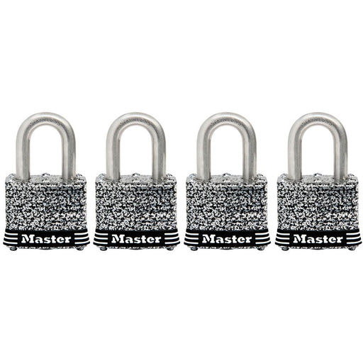 Master Lock 3SSQ Laminated Stainless Steel Padlock; 4 Pack 1-9/16in (40mm) Wide-Keyed-Master Lock-3SSQ-HodgeProducts.com