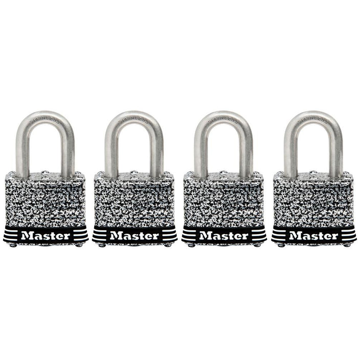 Master Lock 3SSQ Laminated Stainless Steel Padlock; 4 Pack 1-9/16in (40mm) Wide-Keyed-Master Lock-3SSQ-HodgeProducts.com