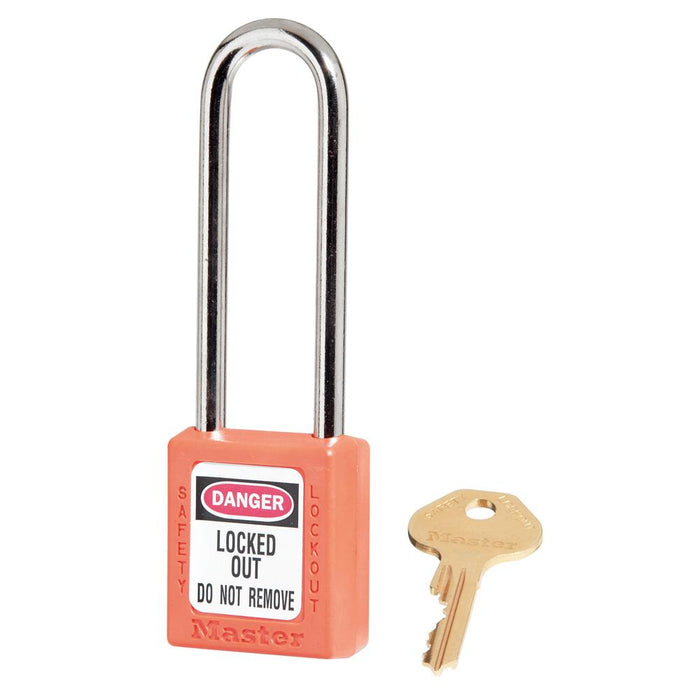 Master Lock 410 Zenex™ Thermoplastic Safety Padlock, 1-1/2in (38mm) Wide with 1-1/2in (38mm) Tall Shackle-Keyed-Master Lock-Orange-Keyed Alike-410KALTORJ-HodgeProducts.com