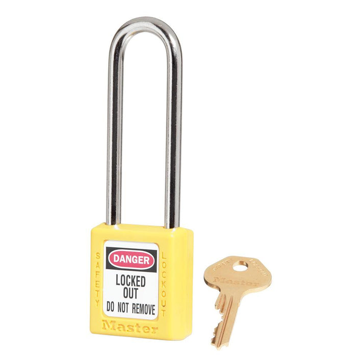 Master Lock 410 Zenex™ Thermoplastic Safety Padlock, 1-1/2in (38mm) Wide with 1-1/2in (38mm) Tall Shackle-Keyed-Master Lock-Yellow-Keyed Alike-410KALTYLW-HodgeProducts.com