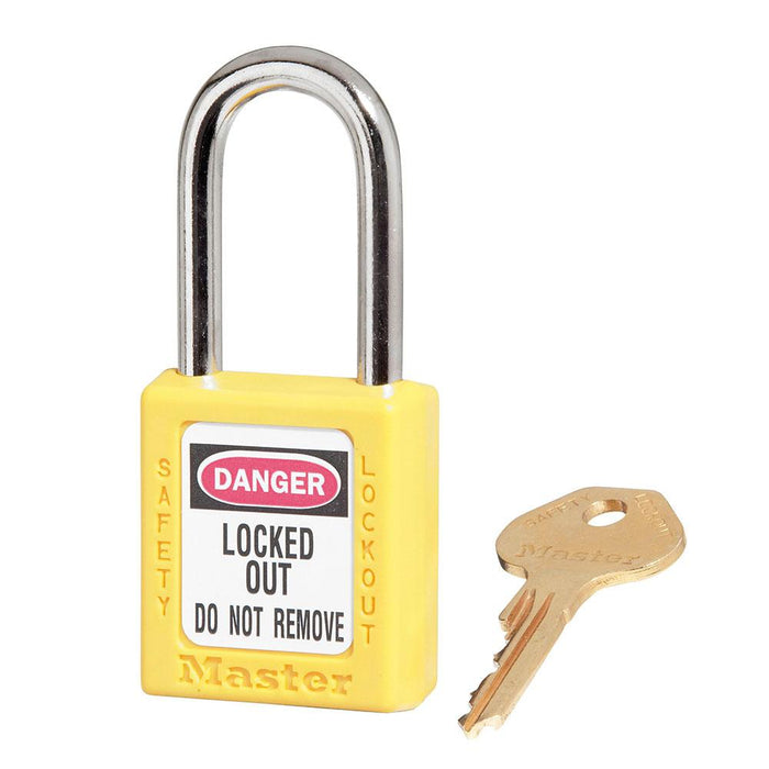 Master Lock 410 Zenex™ Thermoplastic Safety Padlock, 1-1/2in (38mm) Wide with 1-1/2in (38mm) Tall Shackle-Keyed-Master Lock-Yellow-Keyed Alike-410KAYLW-HodgeProducts.com