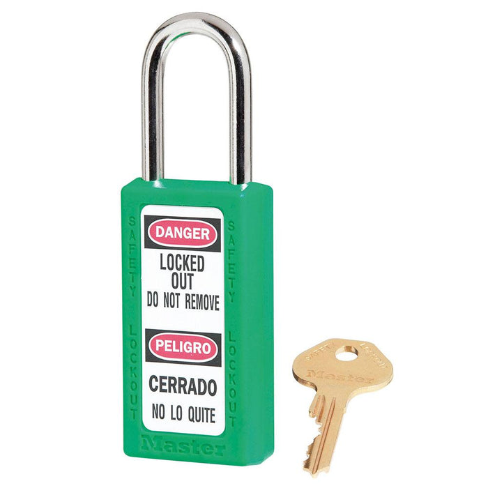 Master Lock 411 Zenex™ Thermoplastic Safety Padlock, 1-1/2in (38mm) Wide with 1-1/2in (38mm) Tall Shackle-Keyed-Master Lock-Green-Keyed Alike-411KAGRN-HodgeProducts.com