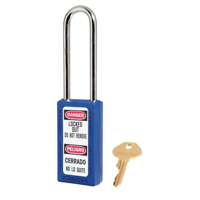 Master Lock 411 Zenex™ Thermoplastic Safety Padlock, 1-1/2in (38mm) Wide with 1-1/2in (38mm) Tall Shackle-Keyed-Master Lock-Blue-Keyed Alike-411KALTBLU-HodgeProducts.com