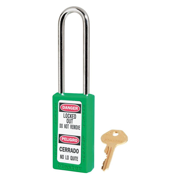 Master Lock 411 Zenex™ Thermoplastic Safety Padlock, 1-1/2in (38mm) Wide with 1-1/2in (38mm) Tall Shackle-Keyed-Master Lock-Green-Keyed Alike-411KALTGRN-HodgeProducts.com