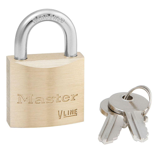 Master Lock 4130 V-Line Brass Padlock 1-1/8in (29mm) Wide-Keyed-Master Lock-Keyed Alike-4130KA-HodgeProducts.com