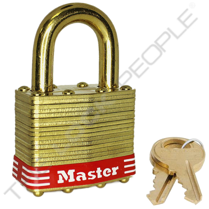 Master Lock 2B Laminated Brass Padlock with Brass Shackle 1-3/4in (44mm) wide-Master Lock-Master Keyed-15/16in-2MKBRED-HodgeProducts.com