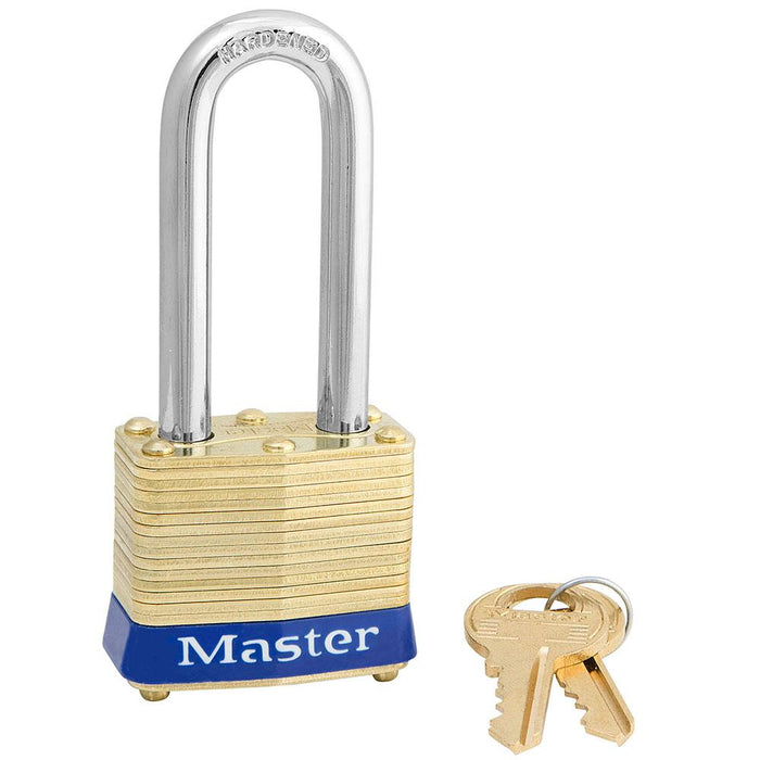 Master Lock 4 Laminated Brass Padlock 1-9/16in (40mm) Wide-Keyed-Master Lock-Blue-Keyed Alike-4KALH-HodgeProducts.com