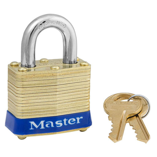Master Lock 4 Laminated Brass Padlock 1-9/16in (40mm) Wide-Keyed-Master Lock-Blue-Keyed Alike-4KA-HodgeProducts.com