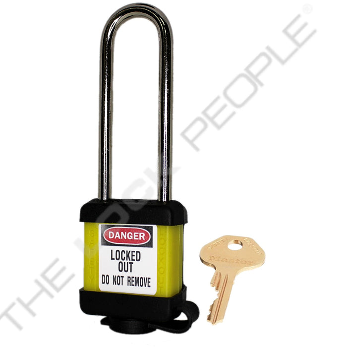 Master Lock 410COV Padlock with Plastic Cover 1-1/2in (38mm) wide-Master Lock-Master Keyed-3in-410MKLTYLWCOV-HodgeProducts.com