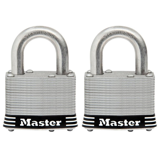 Master Lock 5SST Laminated Stainless Steel Padlock; 2 Pack 2in (51mm) Wide-Keyed-Master Lock-5SST-HodgeProducts.com