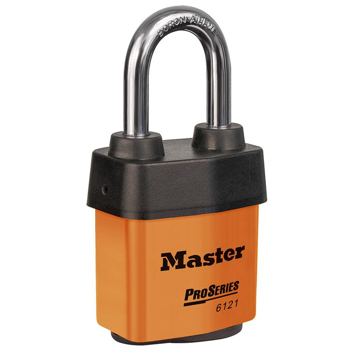 Master Lock 6121 ProSeries® Weather Tough® Laminated Steel Rekeyable Padlock 2-1/8in (54mm) Wide-Keyed-Master Lock-Orange-Keyed Alike-6121KALFORJ-HodgeProducts.com