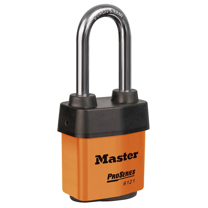 Master Lock 6121 ProSeries® Weather Tough® Laminated Steel Rekeyable Padlock 2-1/8in (54mm) Wide-Keyed-Master Lock-Orange-Keyed Alike-6121KALJORJ-HodgeProducts.com
