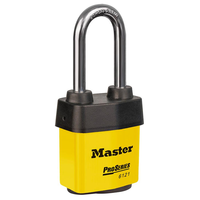 Master Lock 6121 ProSeries® Weather Tough® Laminated Steel Rekeyable Padlock 2-1/8in (54mm) Wide-Keyed-Master Lock-Yellow-Keyed Alike-6121KALJYLW-HodgeProducts.com