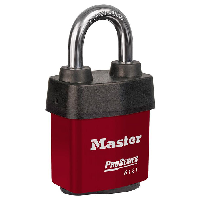 Master Lock 6121 ProSeries® Weather Tough® Laminated Steel Rekeyable Padlock 2-1/8in (54mm) Wide-Keyed-Master Lock-Red-Keyed Alike-6121KARED-HodgeProducts.com