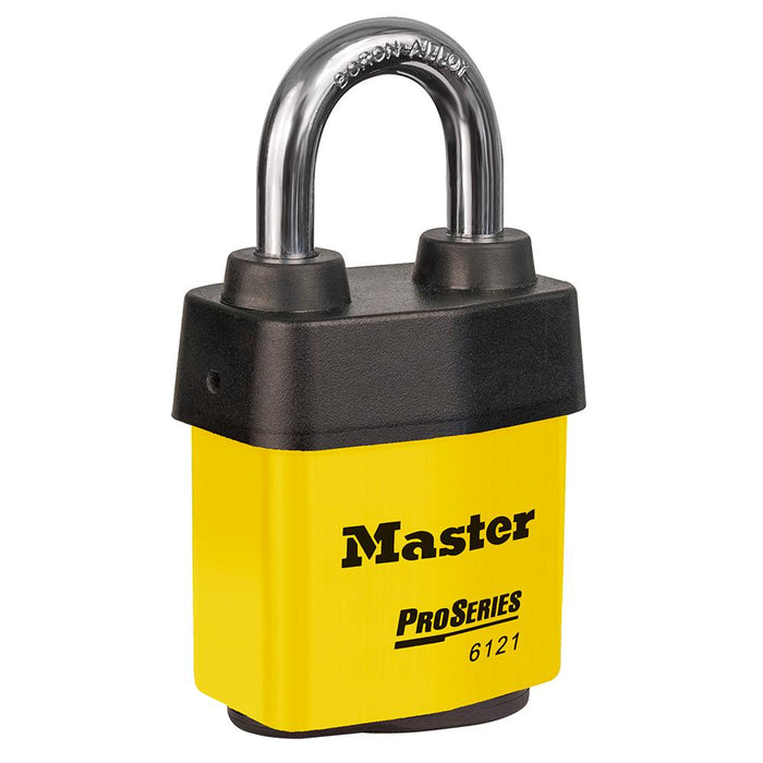 Master Lock 6121 ProSeries® Weather Tough® Laminated Steel Rekeyable Padlock 2-1/8in (54mm) Wide-Keyed-Master Lock-Yellow-Keyed Alike-6121KAYLW-HodgeProducts.com