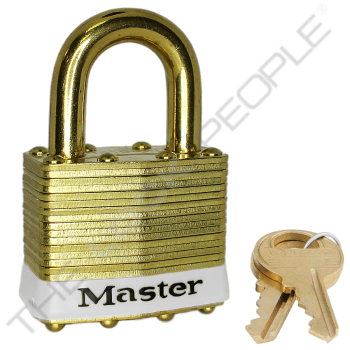 Master Lock 2B Laminated Brass Padlock with Brass Shackle 1-3/4in (44mm) wide-Master Lock-Keyed Different-15/16in-2BWHT-HodgeProducts.com