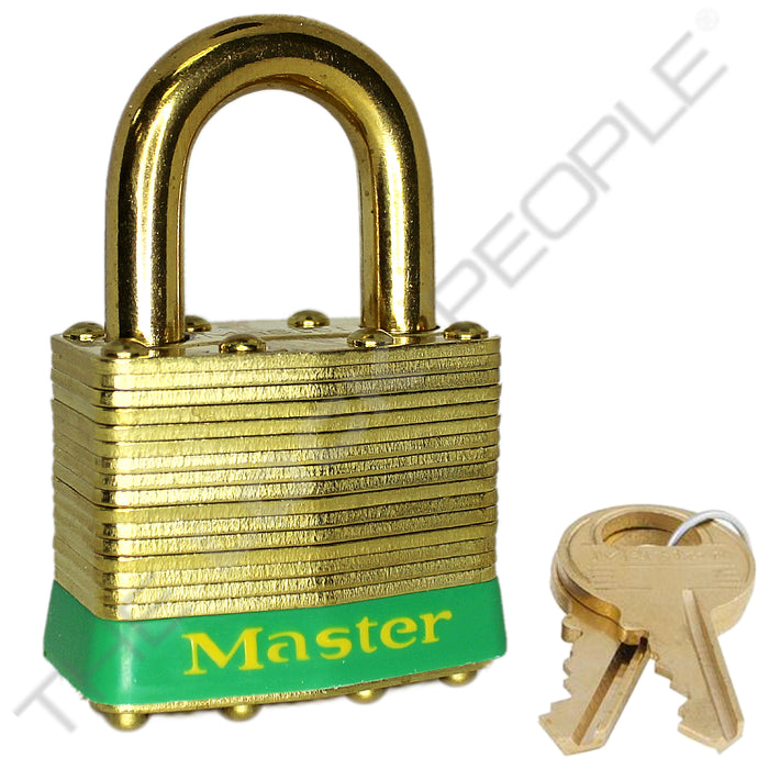Master Lock 2B Laminated Brass Padlock with Brass Shackle 1-3/4in (44mm) wide-Master Lock-Keyed Different-15/16in-2BGRN-HodgeProducts.com