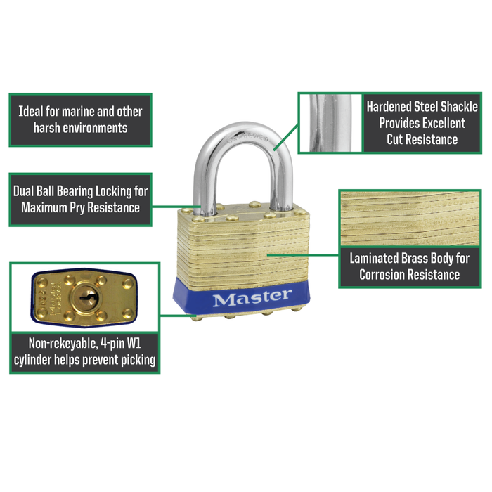 Master Lock 2 Laminated Brass Padlock 1-3/4in (44mm) wide-Keyed-Master Lock-HodgeProducts.com