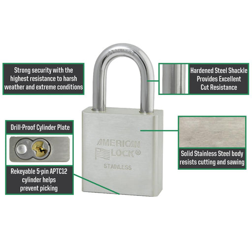 American Lock A5400 Solid Stainless Steel Padlock 1-3/4in (44mm) Wide-Keyed-American Lock-HodgeProducts.com