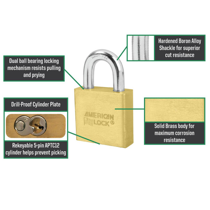 American Lock A5570 Solid Brass Padlock 2in (51mm) Wide-Keyed-American Lock-HodgeProducts.com
