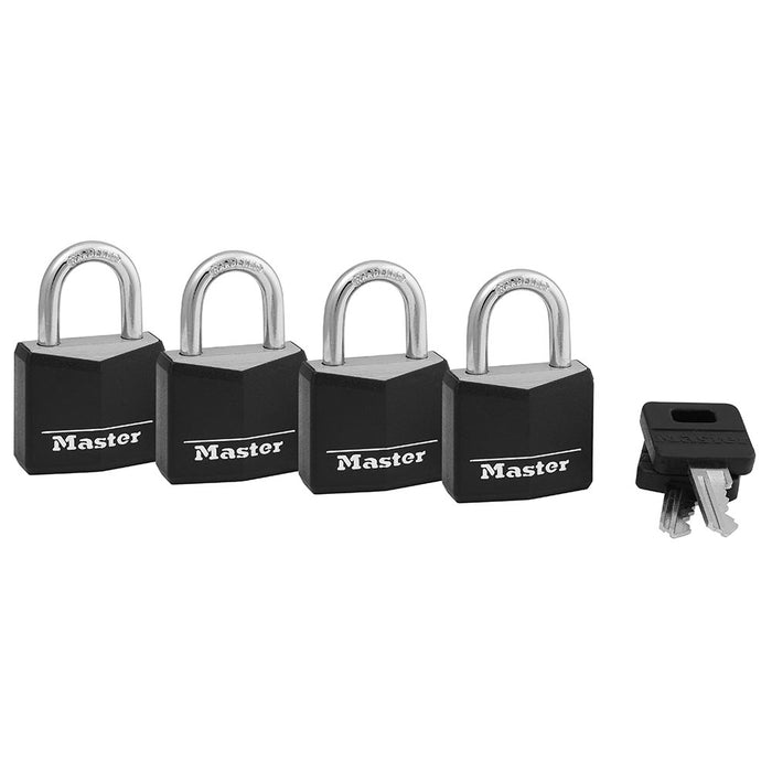 Master Lock 131Q Covered Solid Body Padlock; 4 Pack 1-3/16in (30mm) Wide-Keyed-Master Lock-131Q-HodgeProducts.com