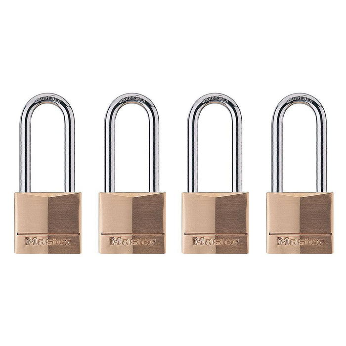 Master Lock 140Q 1-9/16in (40mm) Wide Solid Brass Body Padlock with 2in (51mm) Shackle; 4 Pack-Keyed-Master Lock-140QLH-HodgeProducts.com