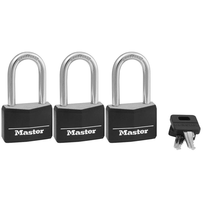 Master Lock 141TRI 1-9/16in (40mm) Wide Covered Solid Body Padlock with 1-1/2in (38mm) Shackle; 3 Pack-Keyed-Master Lock-141TRILF-HodgeProducts.com