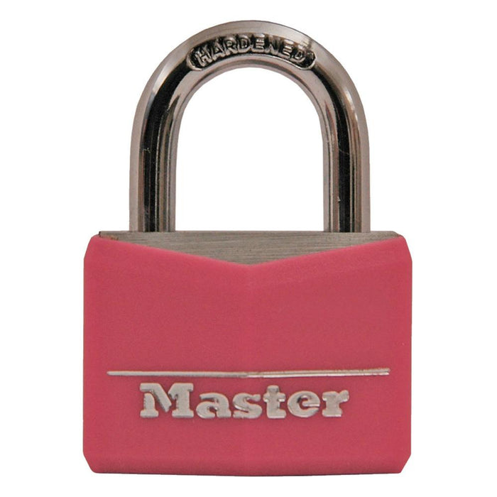 Master Lock 146D Covered Solid Body Padlock; Pink 1-9/16in (40mm) Wide-Keyed-Master Lock-146D-HodgeProducts.com