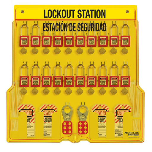 Master Lock 1484BP410ES 20-Lock Padlock Station, English/Spanish, Zenex™ Thermoplastic Padlocks-Keyed-Master Lock-1484BP410ES-HodgeProducts.com
