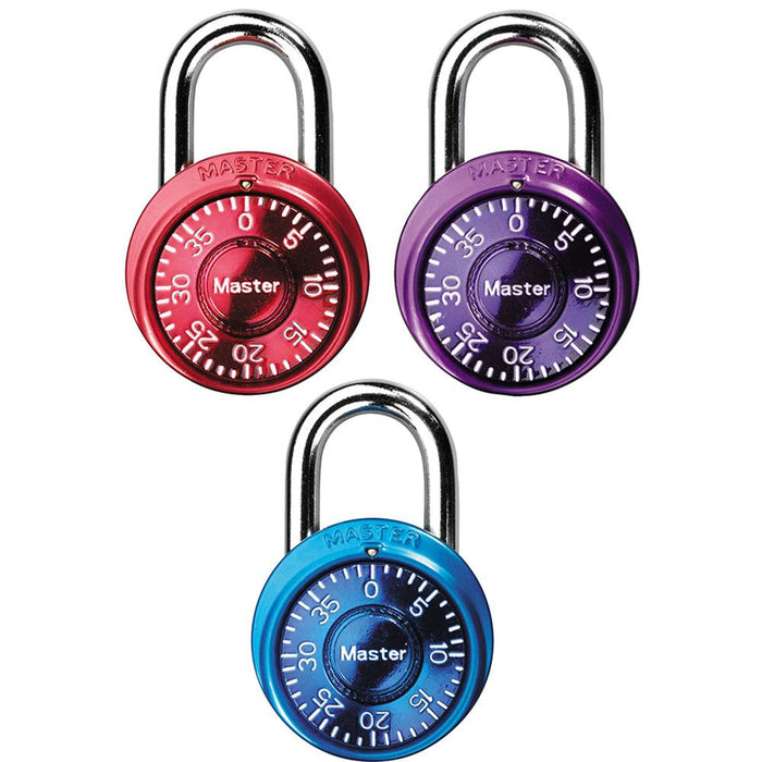 Master Lock 1533TRI Combination Dial Padlock; Assorted Colors; 3 Pack 1-9/16in (40mm) Wide-Combination-Master Lock-1533TRI-HodgeProducts.com