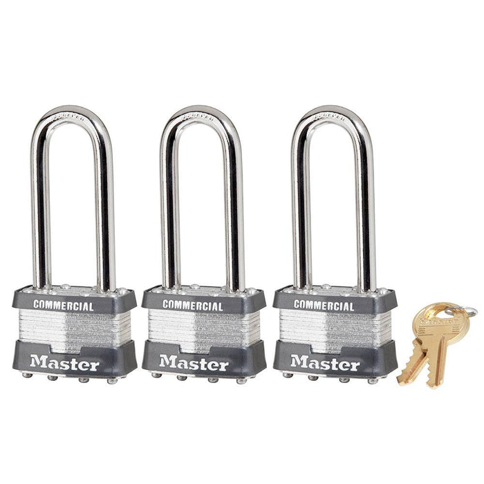 Master Lock 1TRILJCOM 1-3/4in (44mm) Wide Laminated Steel Padlock with 2-1/2in (64mm) Shackle, 3-Pack-Keyed-Master Lock-1TRILJCOM-HodgeProducts.com