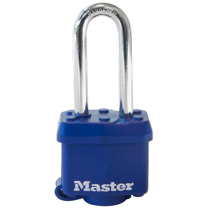Master Lock 312D 1-9/16in (40mm) Wide Covered Laminated Steel Padlock with 2in (51mm) Shackle; Blue-Keyed-Master Lock-312DLH-HodgeProducts.com