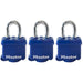 Master Lock 312TRI Covered Laminated Steel Padlock; Blue; 3 Pack 1-9/16in (40mm) Wide-Keyed-Master Lock-312TRI-HodgeProducts.com