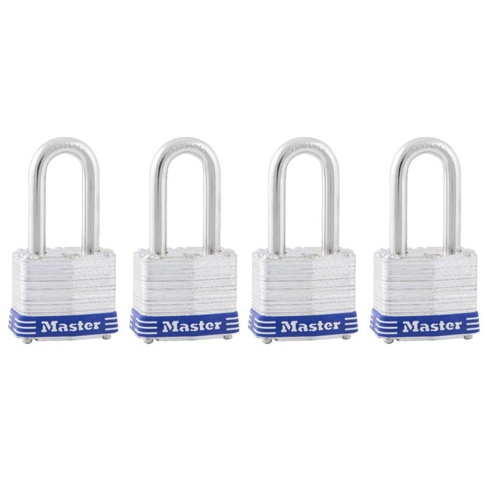 Master Lock 3Q 1-9/16in (40mm) Wide Laminated Steel Padlock with 1-1/2 (38mm) Shackle; 4 Pack-Keyed-Master Lock-3QLF-HodgeProducts.com