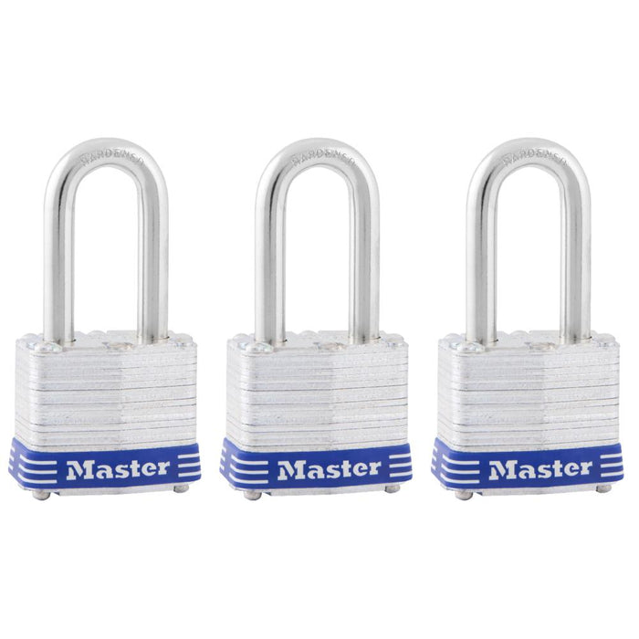 Master Lock 3TRI 1-9/16in (40mm) Wide Laminated Steel Padlock with 1-1/2 (38mm) Shackle; 3 Pack-Keyed-Master Lock-3TRILF-HodgeProducts.com