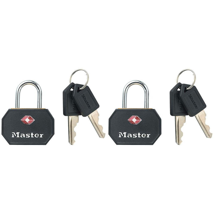 Master Lock 4681T Solid Metal TSA-Accepted Luggage Lock; Black; 2 Pack 1-1/4in (32mm) Wide-Keyed-Master Lock-4681TBLK-HodgeProducts.com