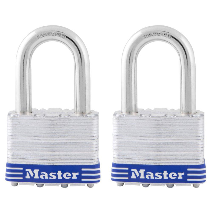Master Lock 5T 2in (51mm) wide laminated steel padlock, 1-1/2in (38mm) shackle, 2-pack-Keyed-Master Lock-5TLF-HodgeProducts.com