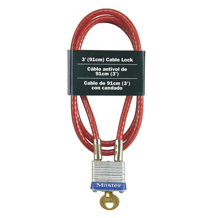 Master Lock 719D 3ft (91cm) Long x Diameter Cable with Integrated Laminated Steel Padlock 3/16in (5mm) Wide-Keyed-Master Lock-719D-HodgeProducts.com